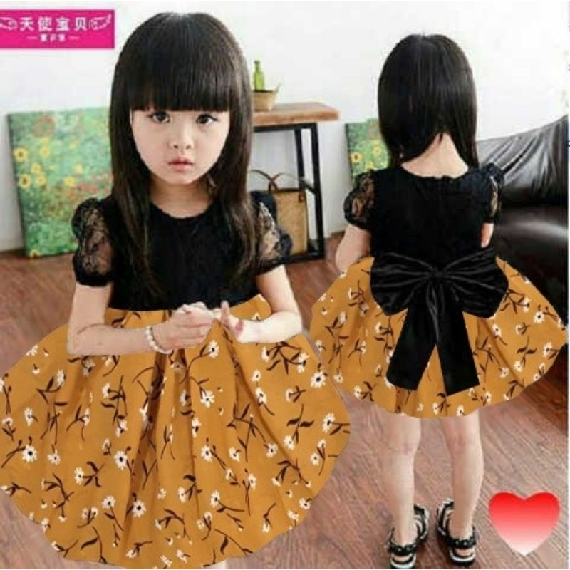 Baju Anak Perempuan Usia 7 8 9 10 Tahun-Dress Anak Cewek Party Pesta Natal Mewah Kekinian Bahan Arfi