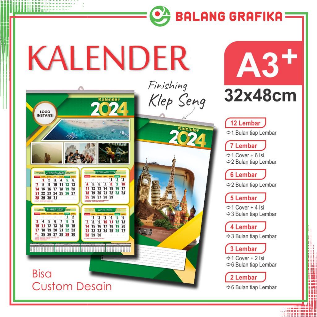 

Cetak Kalender Custom Kelender Dinding Sekolah Kantor Perusahaan Kampus Pesantren Ukuran A3 32x48 Klep Seng