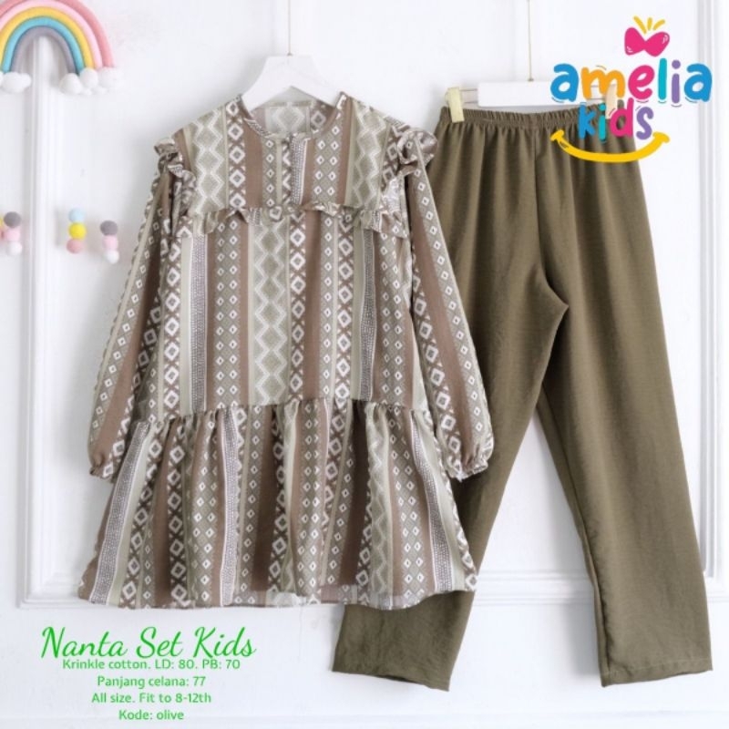 Setelan Anak Crincle Cotton Nanta set Kids 8-12 tahun original by Amelia Kids
