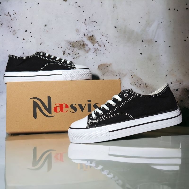 NAESVIS PRINCE BLACK WHITE - Sepatu sekolah kanvas | shoes vulcanized