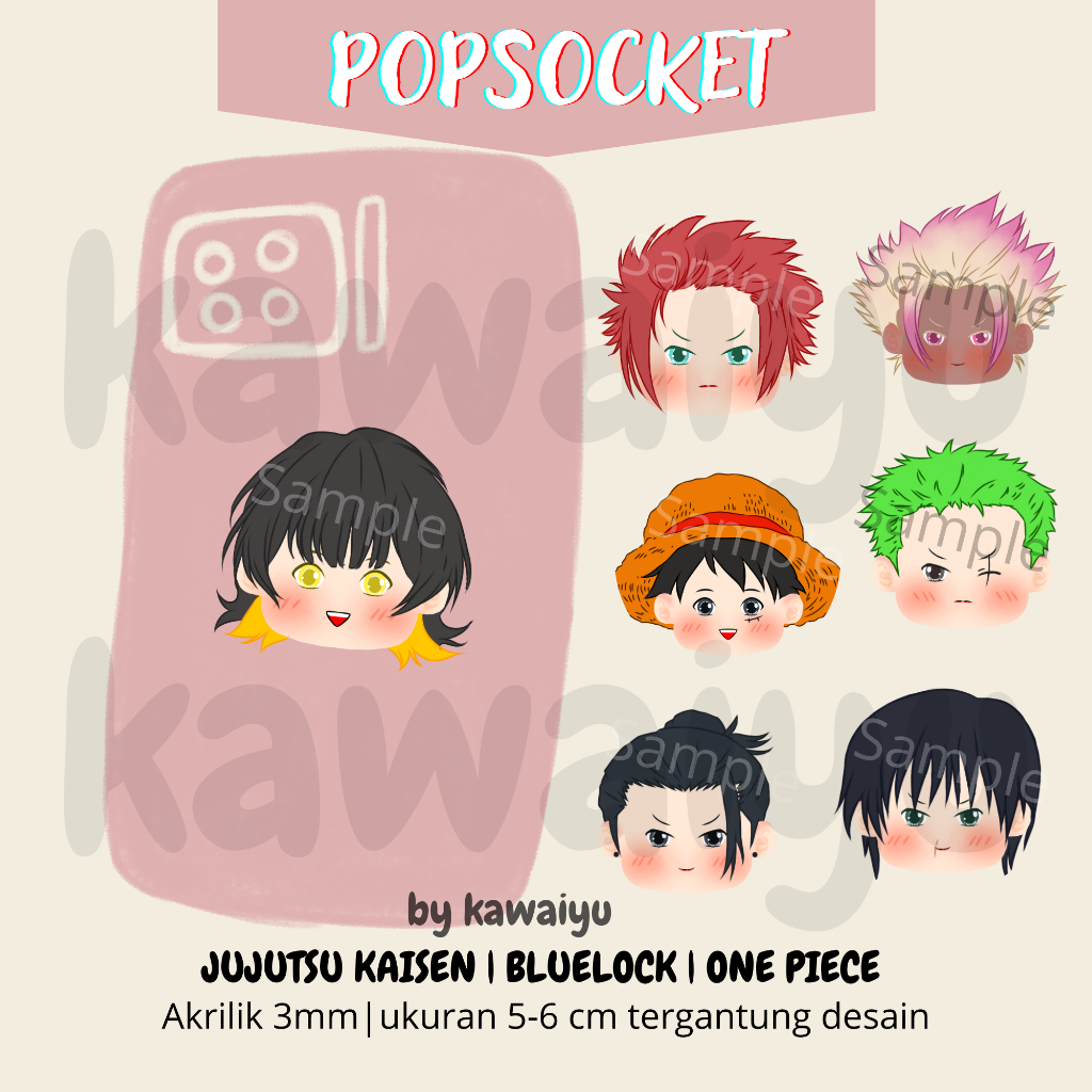 Popsocket Griptok acrylic anime Jujutsu Kaisen One Piece bluelock by Kawaiyu