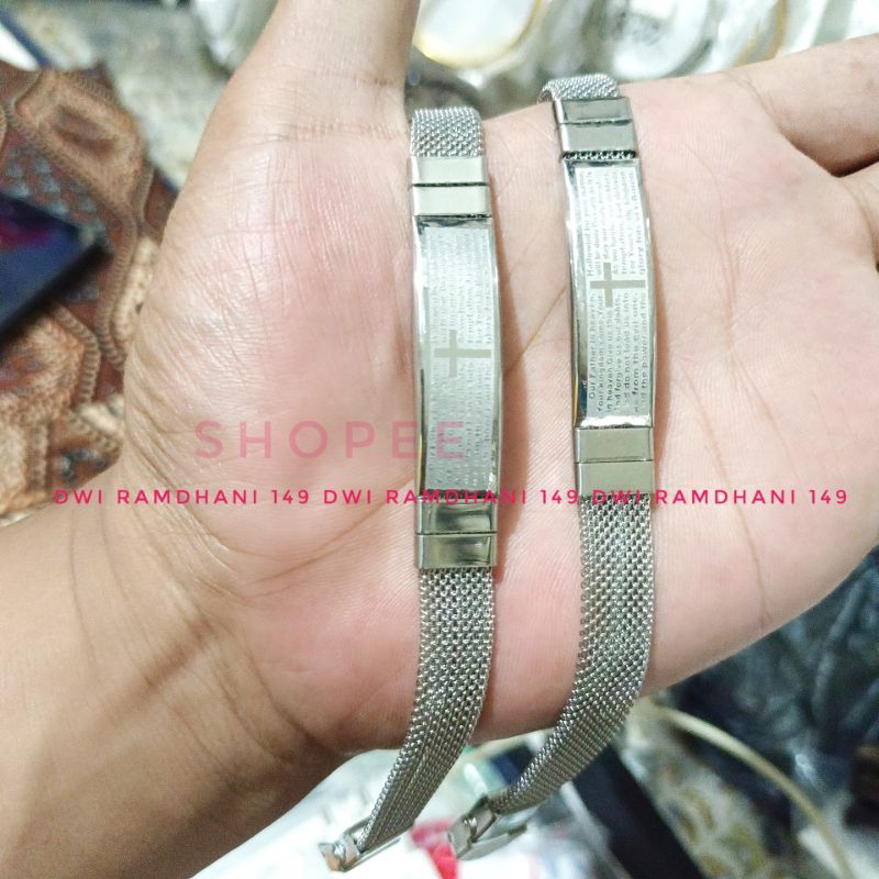 Gelang Titanium Salib Doa Bapa Kami Gelang Salib Pria Cowok Keren