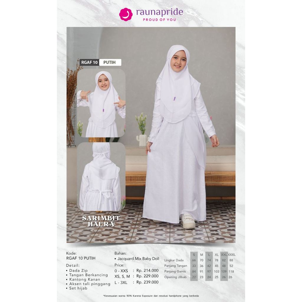 BUSANA MUSLIM SARIMBIT TERBARU RAUNA HAURA 10 PUTIH