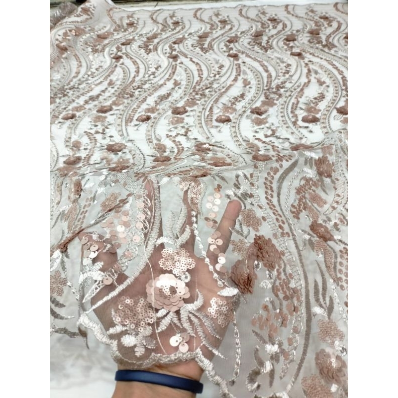 Bahan Kain Tile Lace Bordir Full Payet 3D Squin