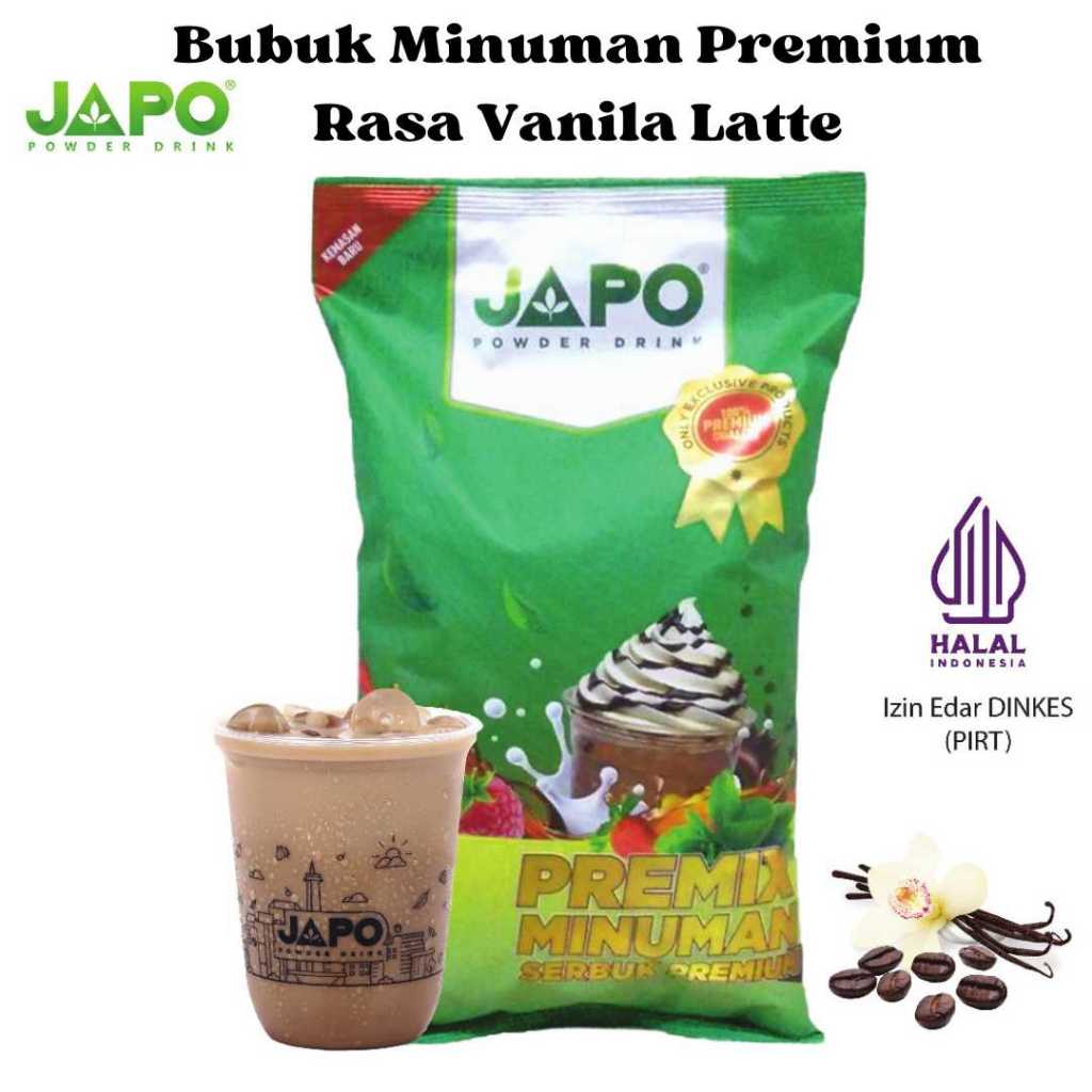 

BUBUK MINUMAN INSTAN RASA VANILA LATTE 1 Kg JAPO PREMIUM POWDER DRINK SERBUK MINUMAN ES TEH RASA