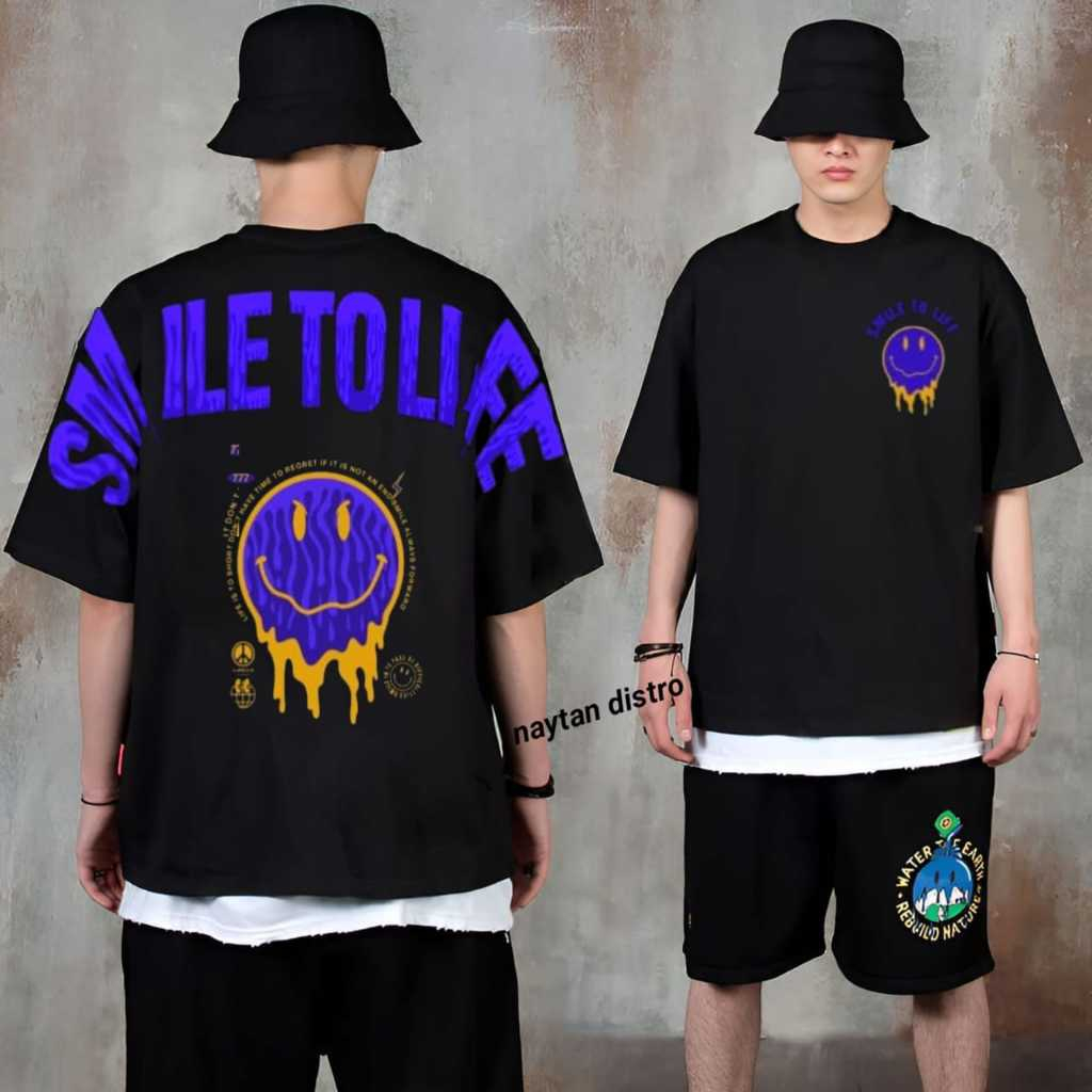 Atasan kaos t-shirt Kaos  Pria Distro SMILE TO LIFE  Warna Hitam Lengan Pendek Terbaru Kaos Santai B