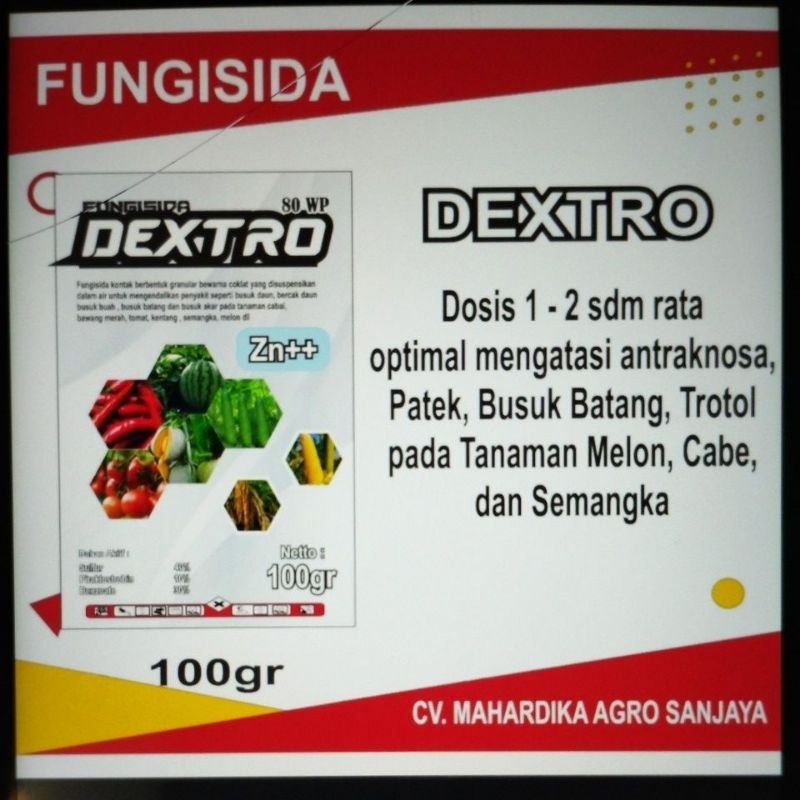 Fungisida DEXTRO 100gr obat busuk batang, Antraknosa, patek, jamur trotol cabe melon