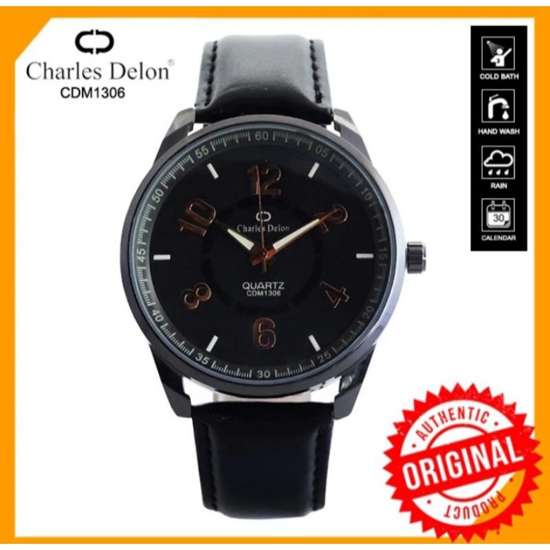 JAM TANGAN PRIA/WANITA TALI KULIT CARLES DELON DIJAMIN TAHANAIR