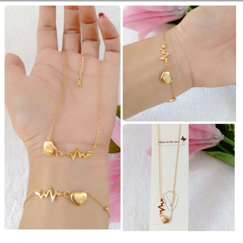 Set Kalung Gelang Titanium Detak Jantung