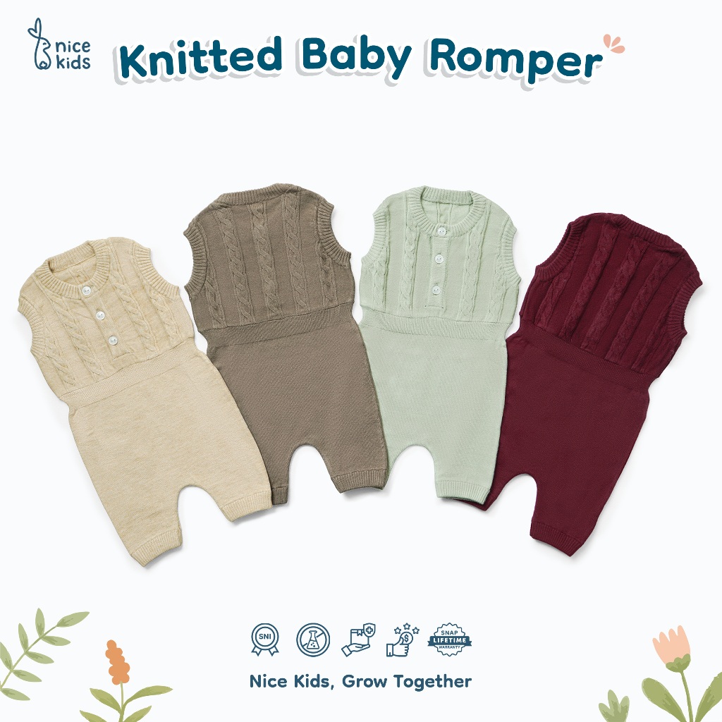 Nice Kids - Knit Baby Romper (Pakaian Bayi Unisex Onesie 0-12 Bulan) Jumper Bodysuit Bayi Rajut Tebal Hangat