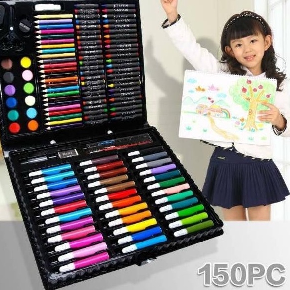 

Miliki Sekarang 150 pcs Crayon Alat Lukis Anak Pensil Warna Cat Air Perlengkapan Menggambar Melukis Mewarnai Set Art Full Set pc Krayon 150pcs 150pc Pastel Pena Cat Air Kuas 7PQ
