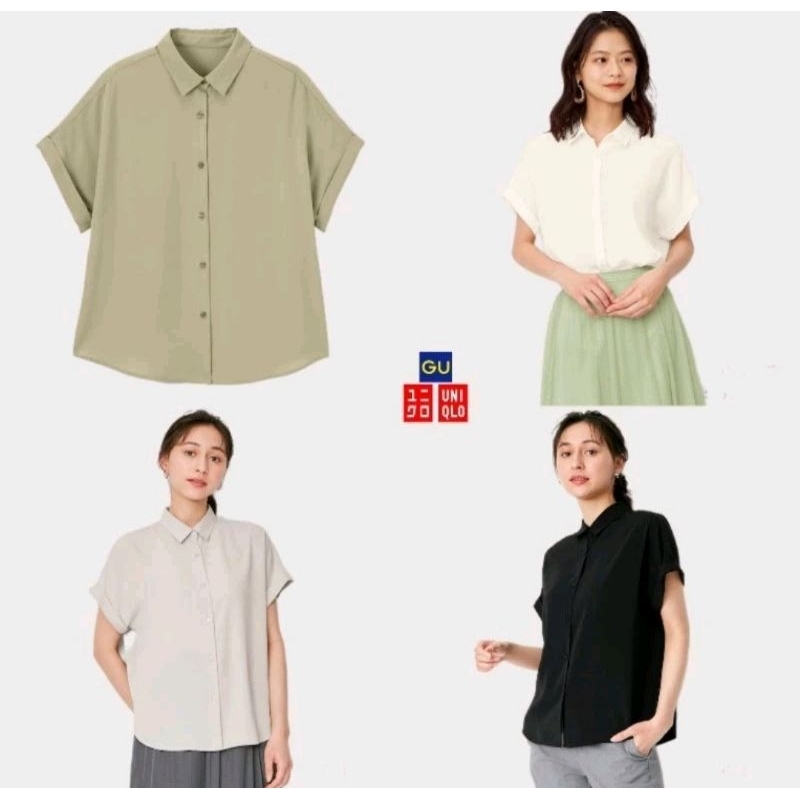 Kemeja Wanita GU UNIQLO/ Airy Short Sleeve Shirt/ Harga Store 299K