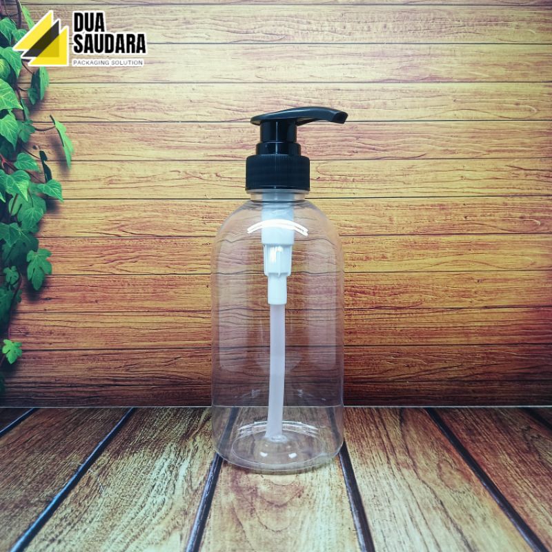 Botol pump 500ml natural pet oval tebal neck 33 pump hitam