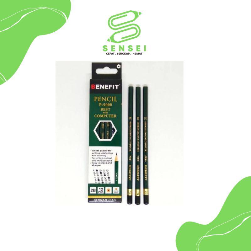 

(12 Pcs) pensil 2B Benefit Hijau/Pensil/Pensil Murah/pensil 2B Hijau