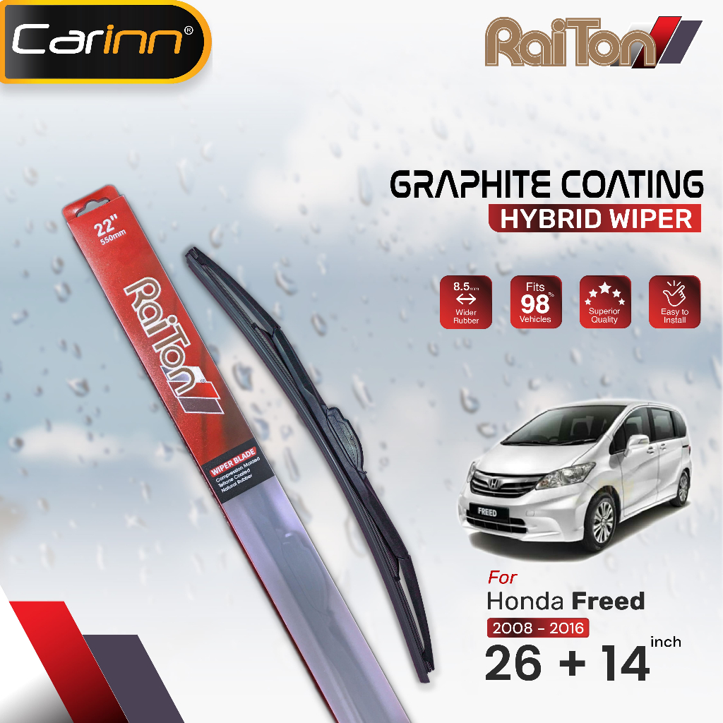 Raiton Sepasang Wiper Graphite Coating Hybrid For Honda Freed 26" & 14" -2 Buah/Set - Hitam