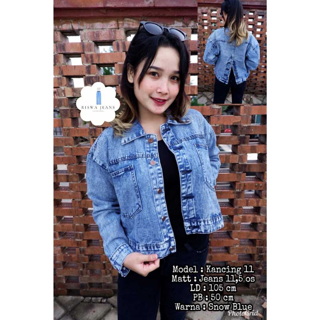 Korean Style Jaket Crop Jeans Wanita Biru Kancing Belakang Hitam Dewasa Premium Denim Cewek Terkini