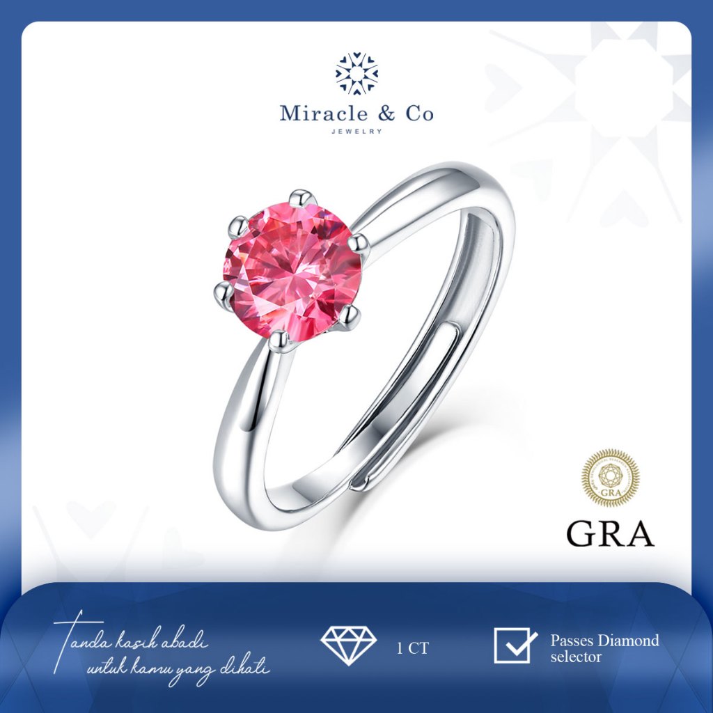 Miracle & Co - Cincin Six Claws Pink  - Cincin Wanita Batu Berlian Moissanite Asli Sertifikat GRA La