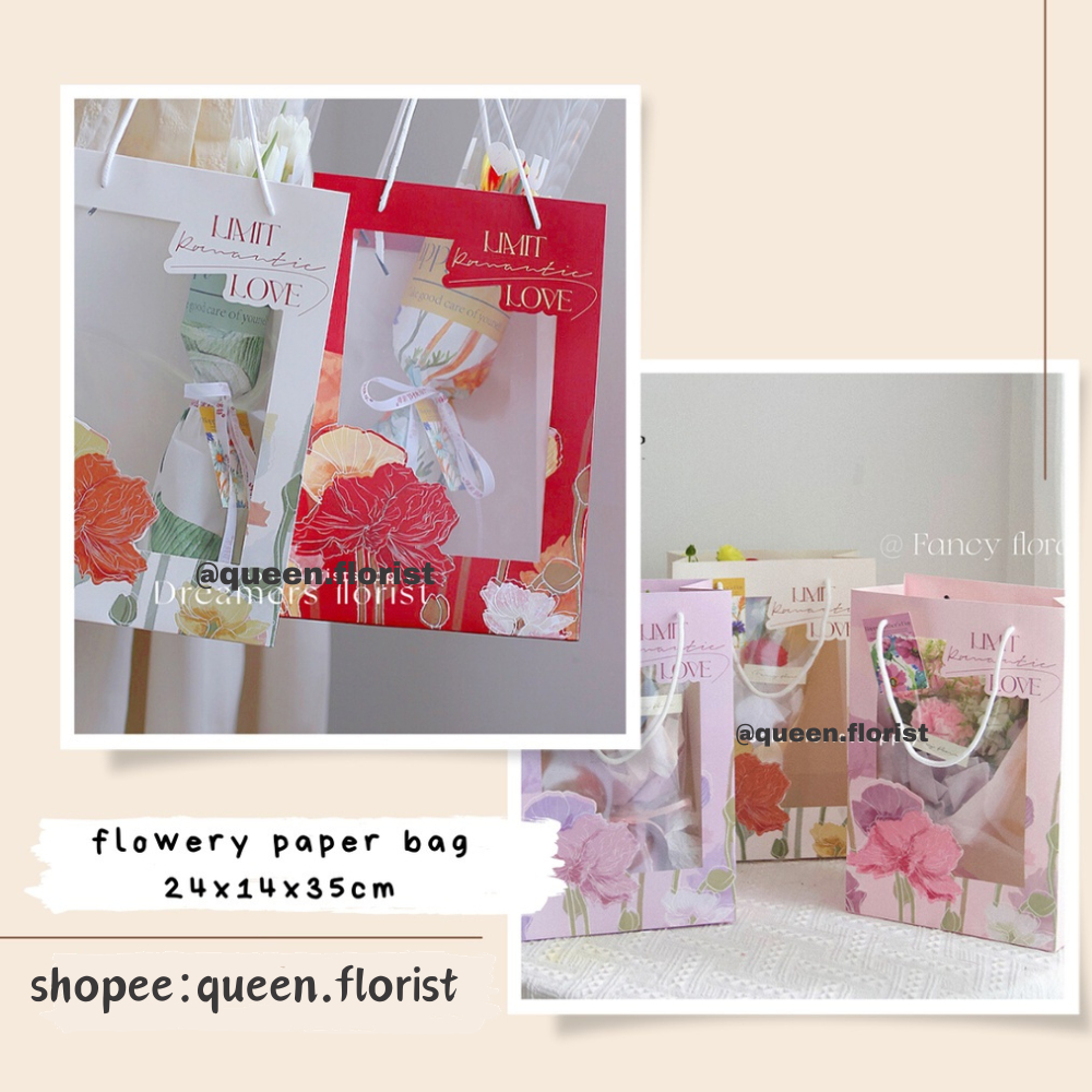 FLOWERY PAPER BAG TRANSPARAN BAG FLOWER BAG BENING TAS BUNGA Creative Square Window Bag For Flower G