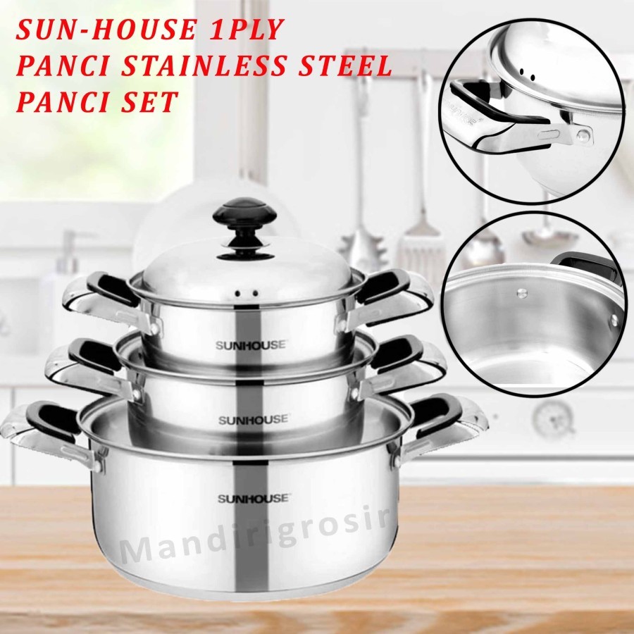 Set Panci Stainless * Sun House 1-Ply * Cookware Set * SH222
