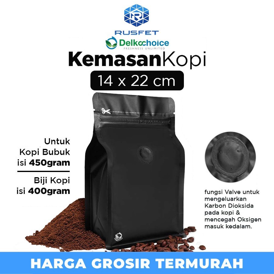 Standing Pouch Flat Bottom Valve Side Gusset HItam 14x22cm