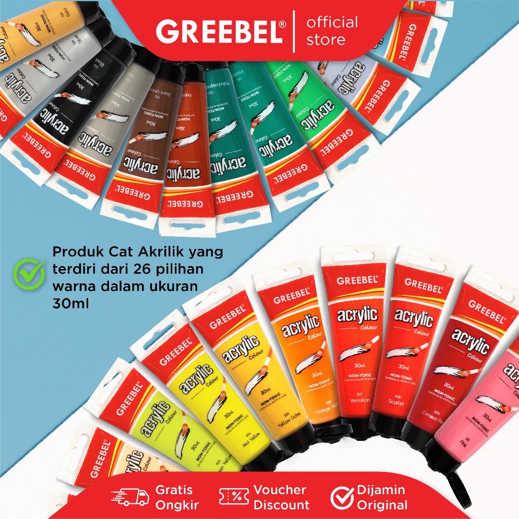 

GREEBEL Cat Akrilik 30 ML (1 pcs) ACRYLIC PAINTING utk art anak & professional / Warna cerah utk melukis tdk beracun