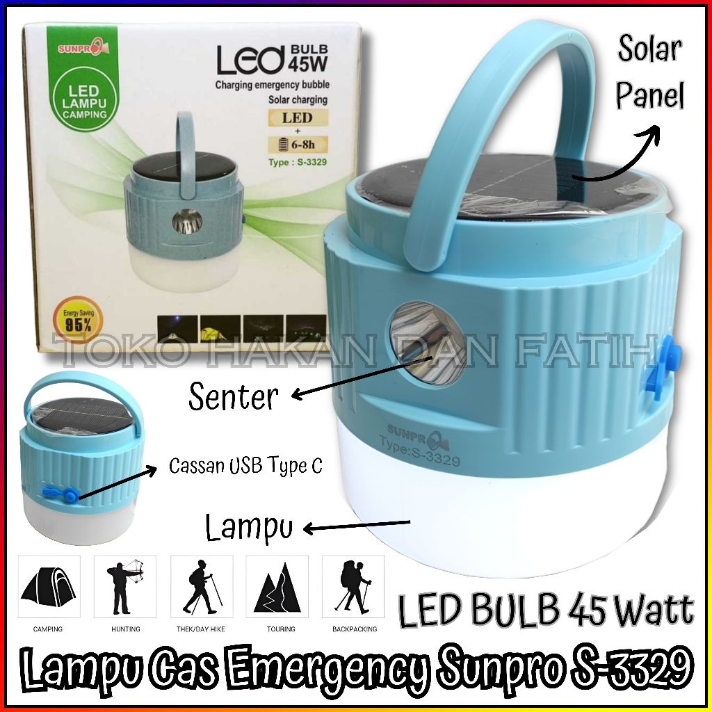 Lampu camping Tenda emergency SOLAR charger Sunpro S-3329 45 Watt | Senter Lampu Lentera Camping S33