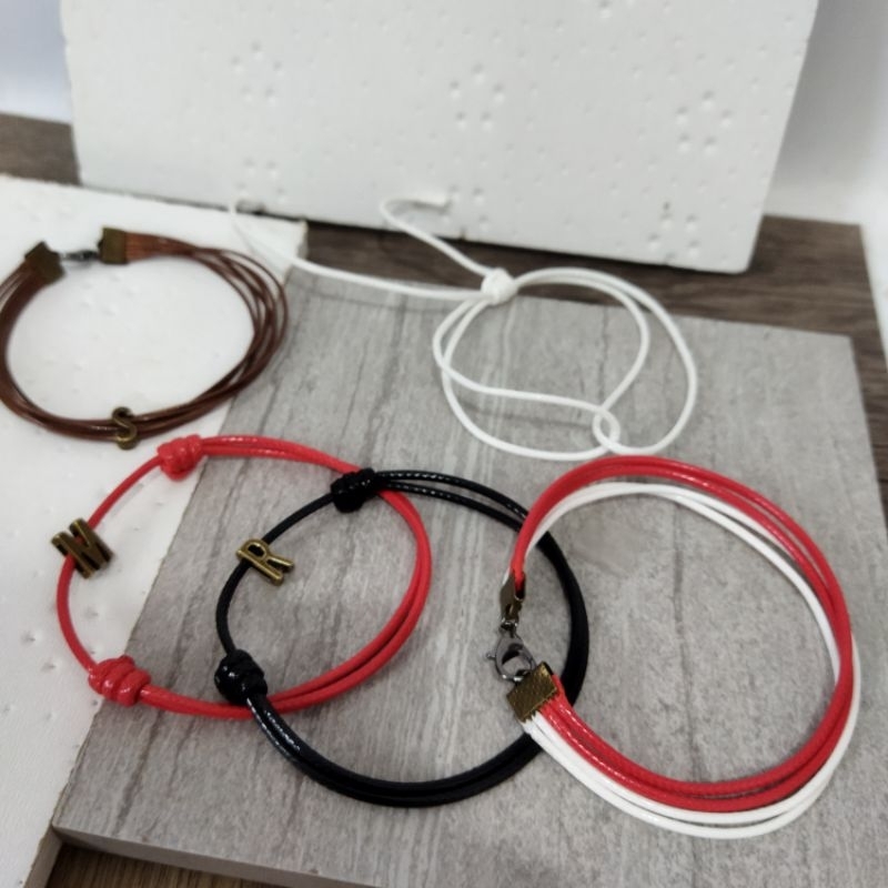 Gelang tali kulit / gelang simple / gelang merah putih