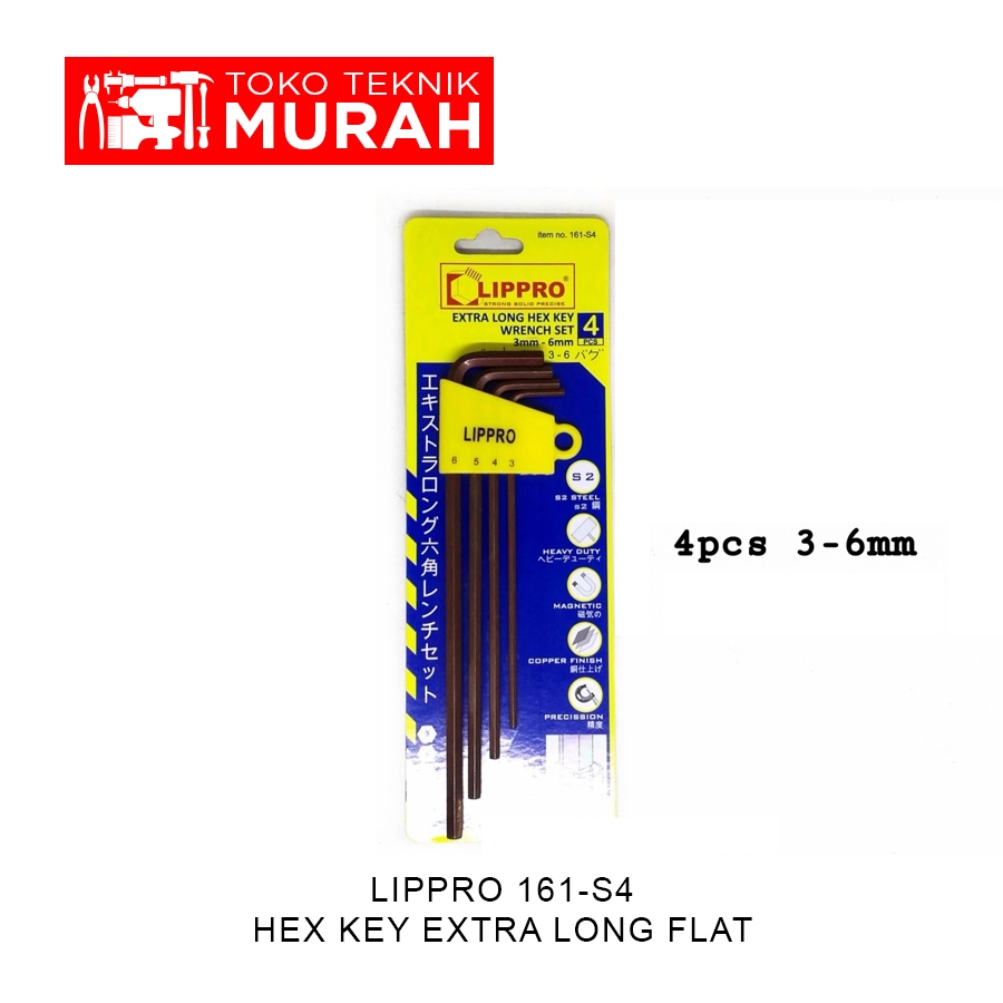 LIPPRO Kunci L Hexagonall Extra Long Set 4 Pcs 3 4 5 6 mm  Lippro 161-S4