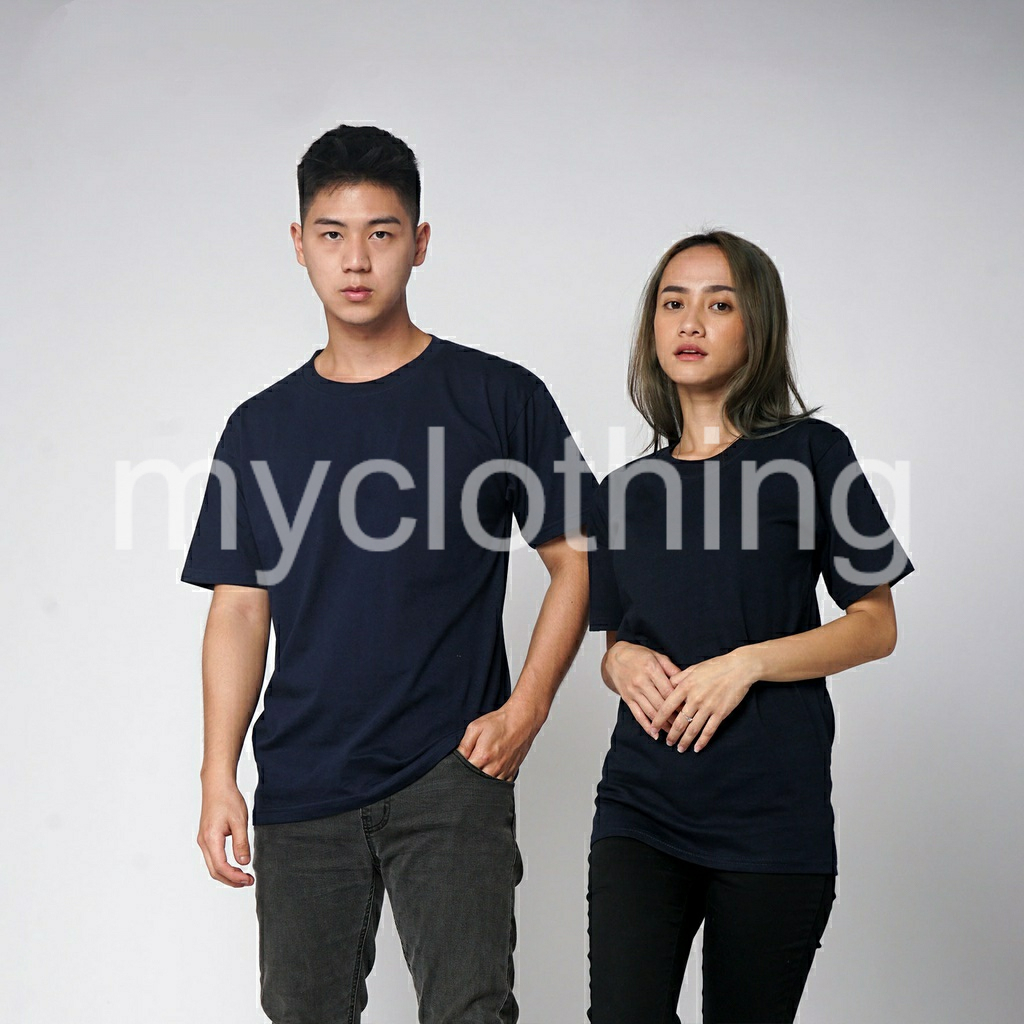 Kaos Biru Navy Polos Premium Lengan Pendek Pria Wanita Biru Dongker