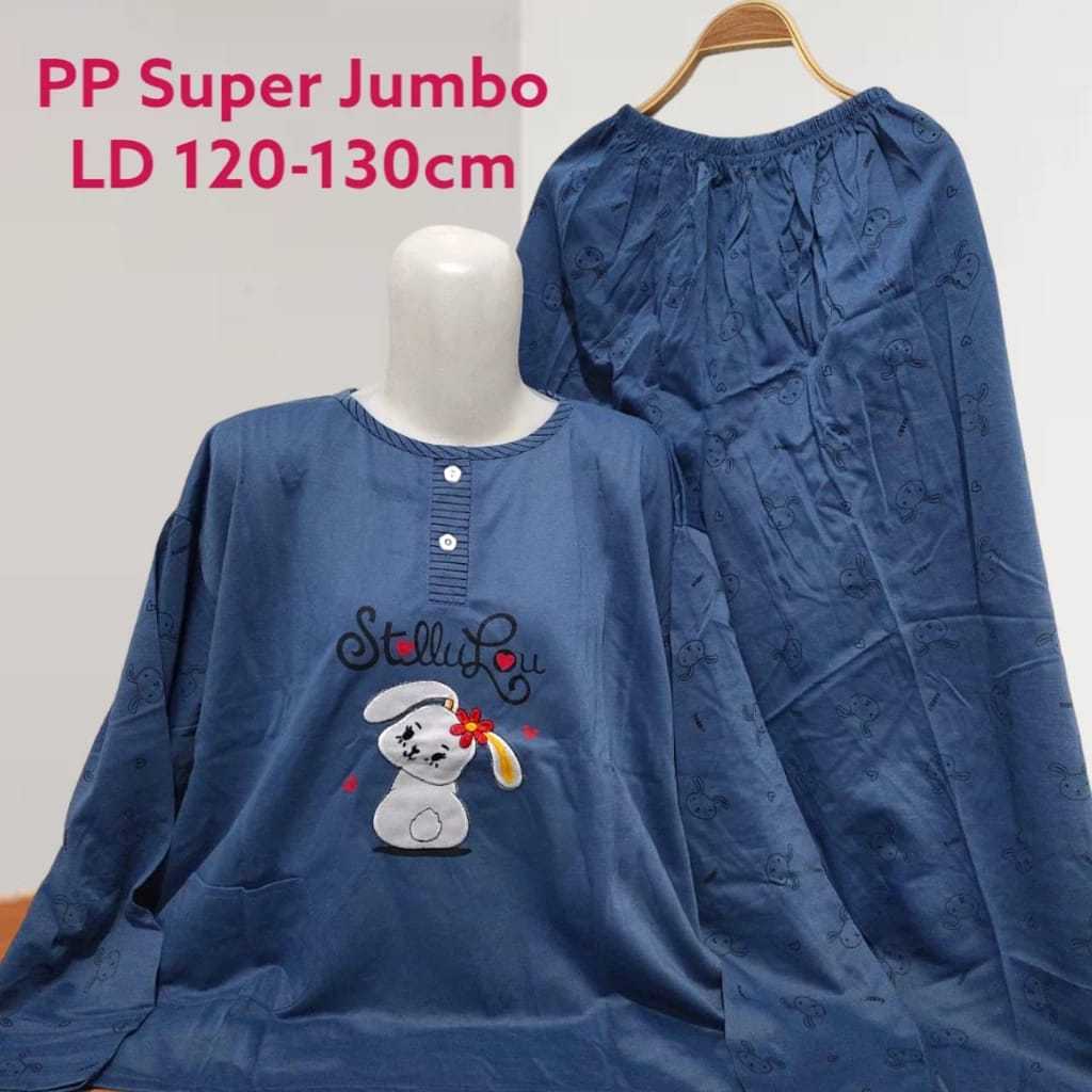 setelan Babydoll Super Jumbo PP 4L Lengan Panjang Oversize Bahan Kaos LD 130cm Gambar Bordir Dan Sab