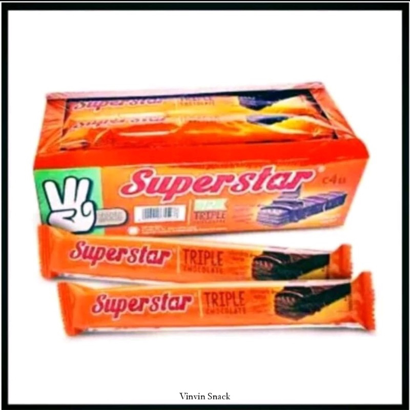 

Wafer Superstar (dulu Superman) Triple Chocolate kemasan box isi 12 pcs @ 18 gram.