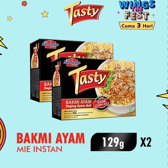 

Sedaap Tasty Mie Instan Bakmi Ayam Bag 129 gr x2