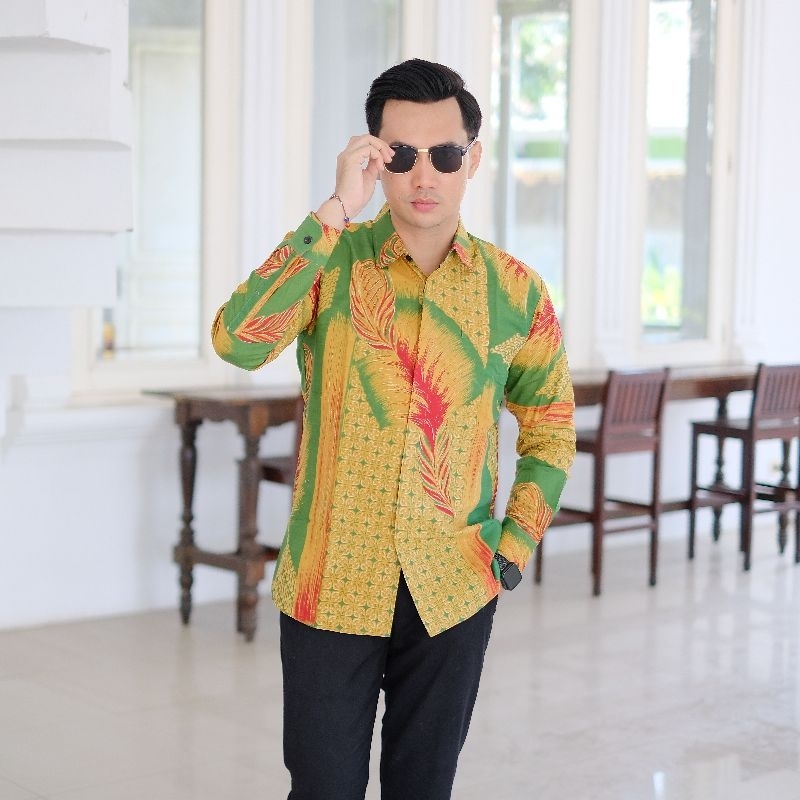 Sage Green Kemeja Batik Pria Original Slimfit Motif Sage Baju Batik Pria Lengan Panjang Lapis furing