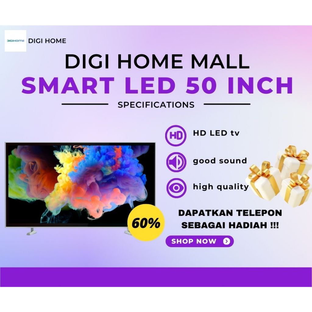 [Beli TV dan dapatkan ponsel gratis] DIGIHOME Smart TV digital TV 50 inch TV Android 50 inch murah T