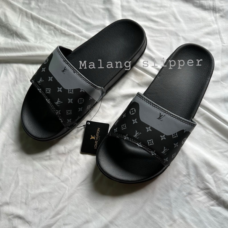 Sandal slop pria Lv Sendal slide pria Lv sendal slip on LOUIS VUITTON hitam sendal pria casual sanda