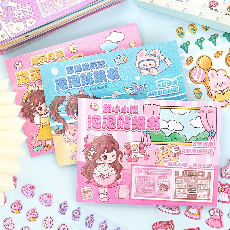 

Creative cute cartoon bubble handbook sticker book student DIY Stickers