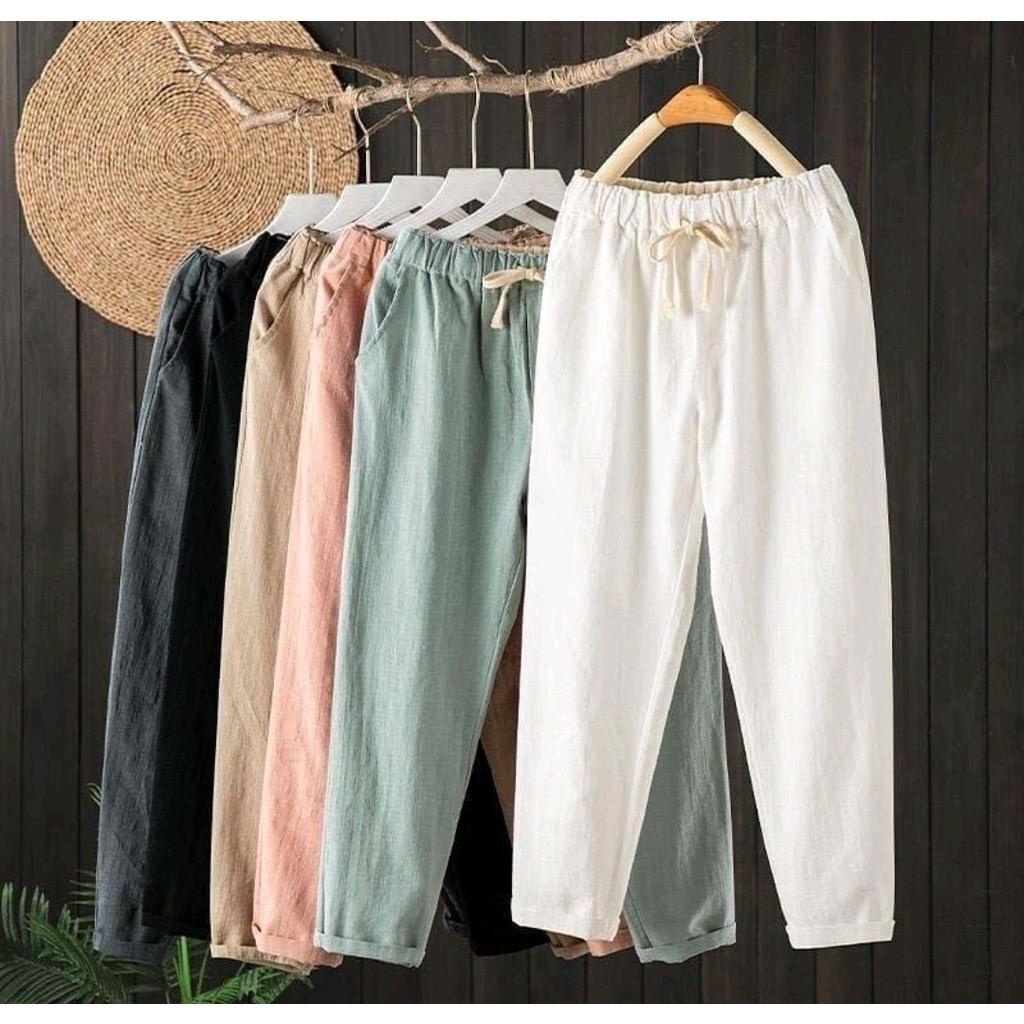 Celana Panjang Wanita Linen / Casual Pants / Korean Ankle Pants Katun Linen Formal Kasual Import