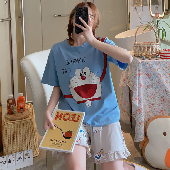 [READY] SETELAN PIYAMA BAJU TIDUR PEREMPUAN DASTER KOREAN STYLE REMAJA DEWASA JUMBO XXL LD 112 LEISU