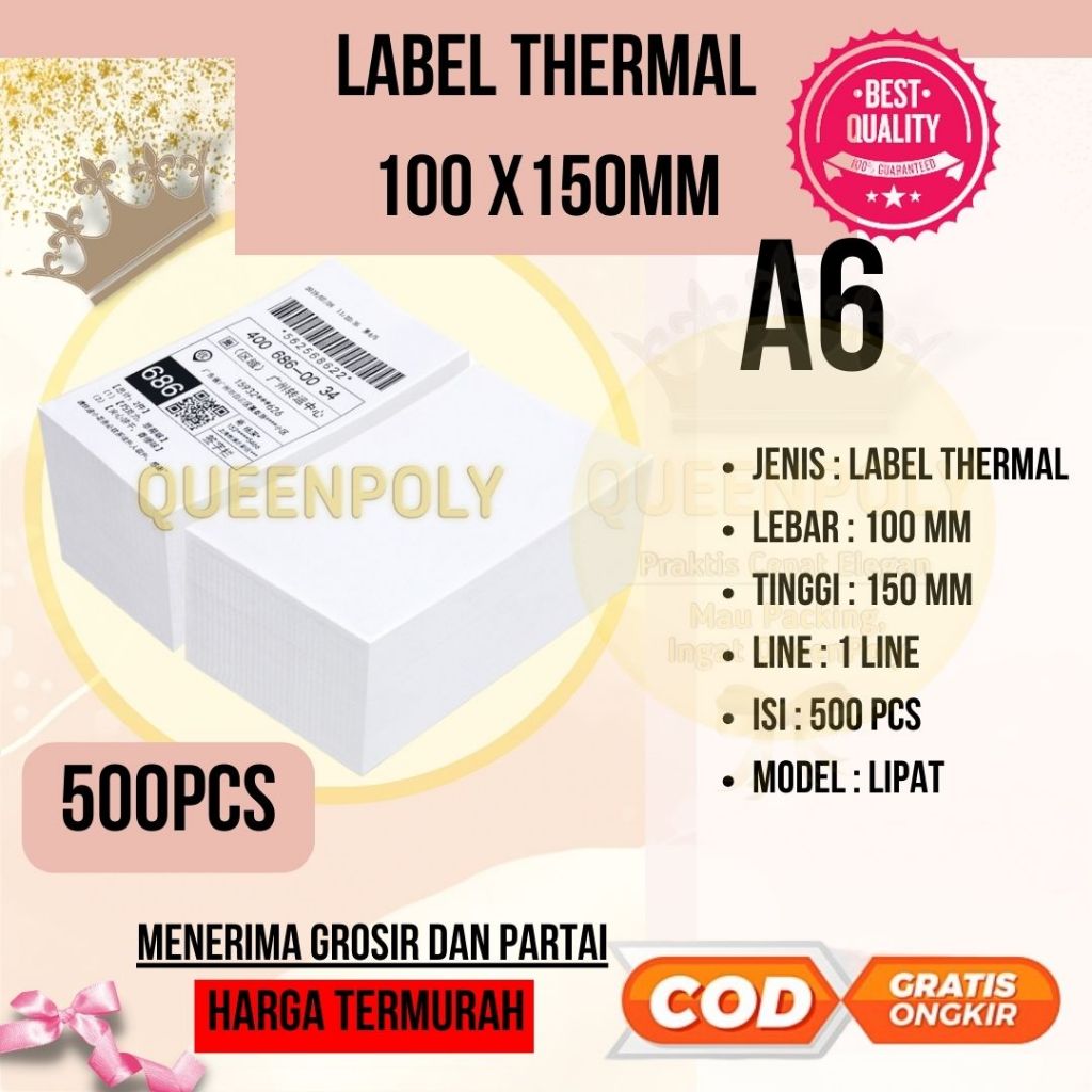 

Kertas Thermal Stiker Label Resi Sticker Label Barcode Lipat ukuran A6 100x150 mm isi 500pcs 100x150mm isi 500 PCS