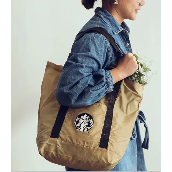 Tas Belanja Go Green Lipat Starbucks Totebag Tote Bag Eco Foldable Shopping Bag Khaki Brown Classic 