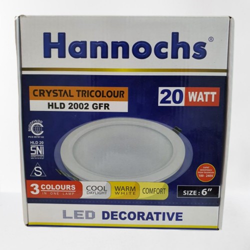 Hannochs lampu downlight crystal tricolour 20W HLD 1202 GFR bulat