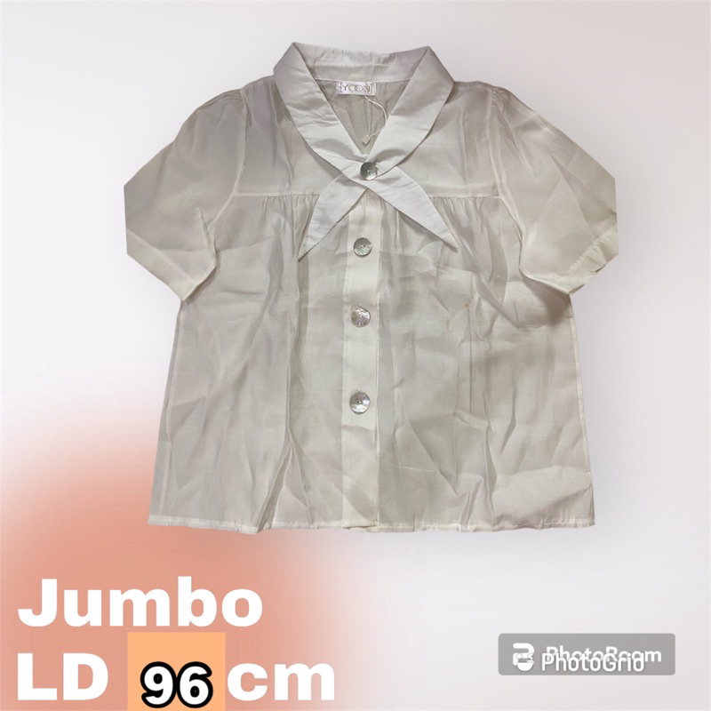 kemeja blouse blus atasan putih satin saten model pita kancing dewasa wanita perempuan jumbo natal c