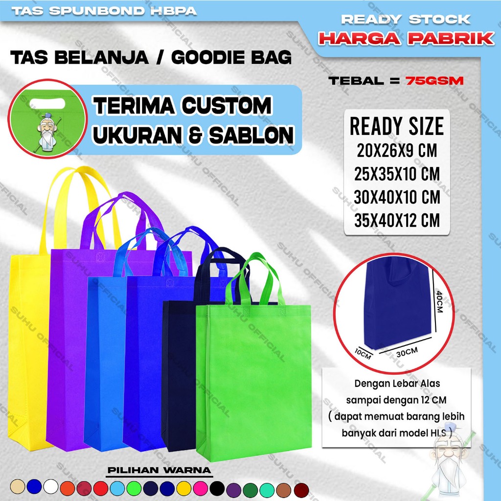 

Goodie Bag Tas Belanja Spunbond HBPA Kotak Box Ukuran 20x26x9 25x35x10 30x40x10 35x40x12 Kantong Kain Souvenir
