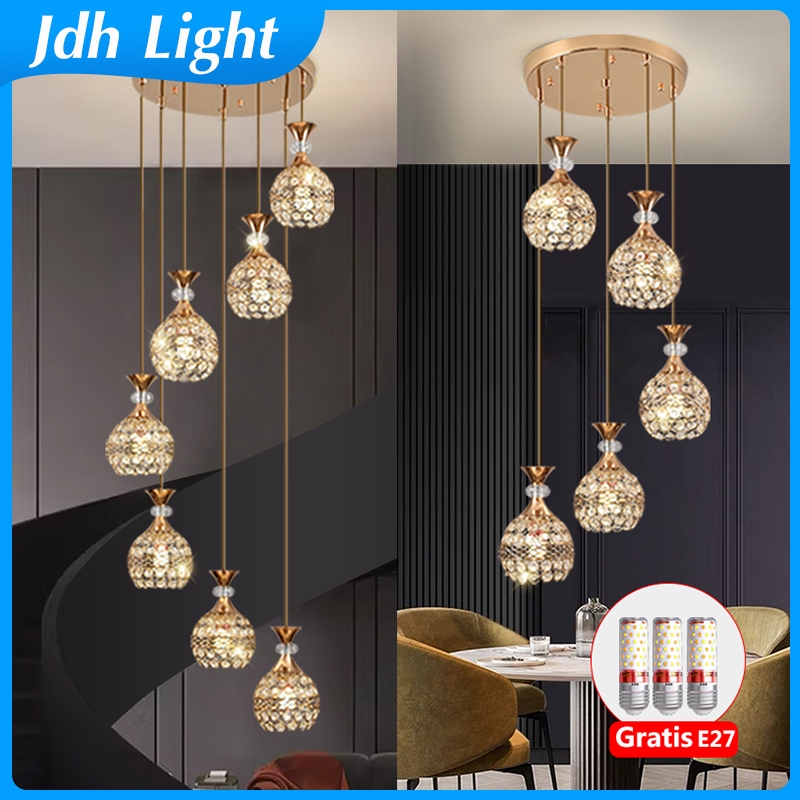 Lampu Gantung Panjang Tangga Lampu Ruang Tamu Kristal Nordic Modern Lampu Restoran Langit-langit Tin