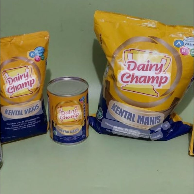 

Dairy champ bantal 1kg & kaleng 480g