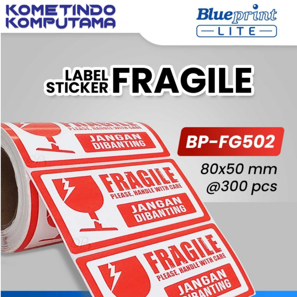 

FG502 80x50 Isi 300 FRAGILE BLUEPRINT Label Stiker Fragile Jangan Dibanting