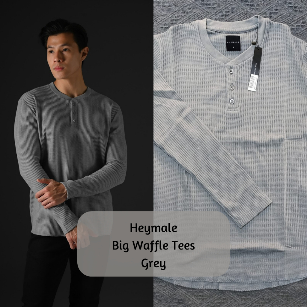 Heymale.id Big Waffle Tees Grey Kaos Pria lengan Panjang