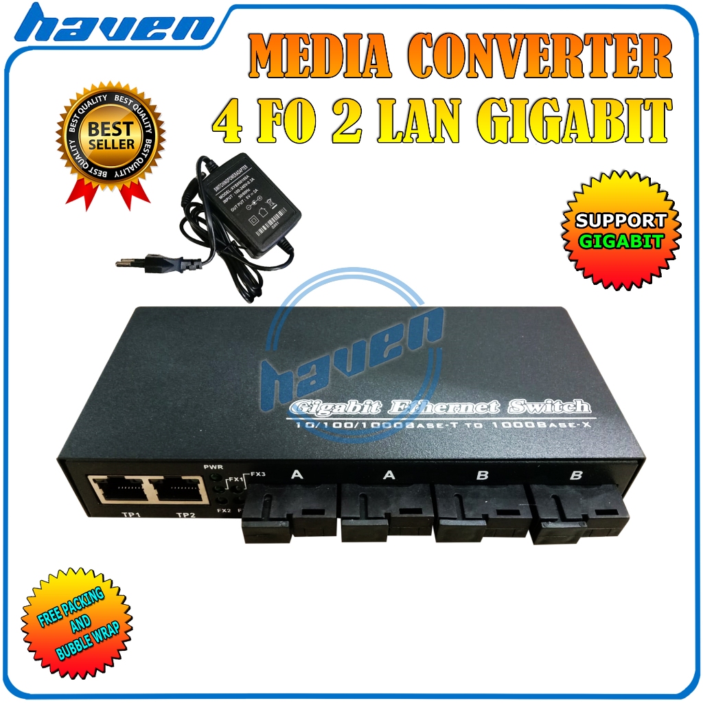 Switch Fiber Optik Ethernet Fiber Switch Gigabit 4 FO 2 LAN / Media Converter Gigabit 4 FO 2 LAN