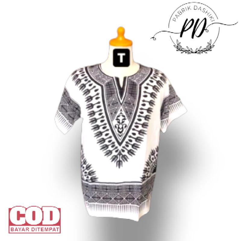 Baju dashiki V putih/ baju pria wanita/ baju santai/ baju kaos dashiki
