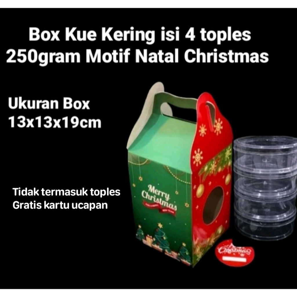 

Box Tenteng Muat 4 Toples 250gr Kue Kering Hampers Natal - Christmas 13x13x19cm
